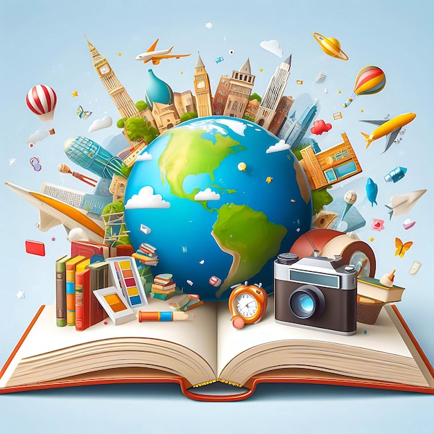 Photo world book day background in realistic style