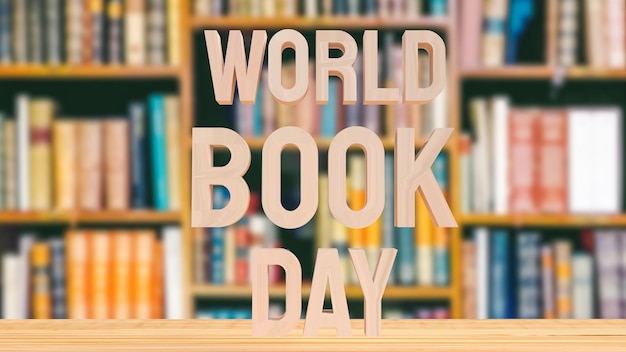 The world book day text on library background for holiday concept 3d rendering