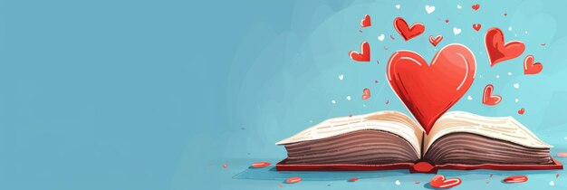 Photo world book lovers day horizontal banner open book with hearts above the pages copy space day of knowledge day of literacy back to school education learning concept national library day