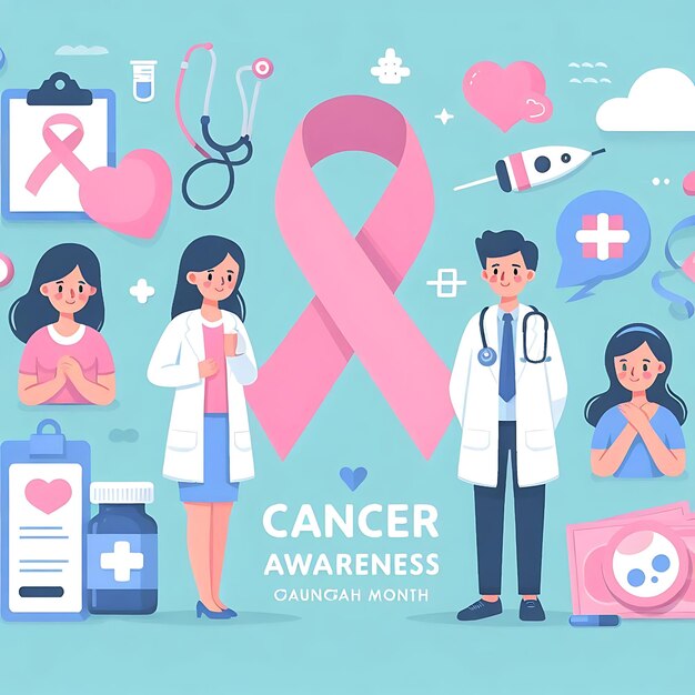 World Breast Cancer Awareness Month Social Media Post Template Flat Cartoon Background Vector