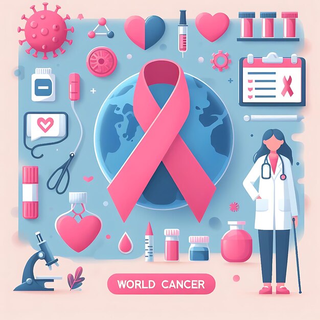 World Breast Cancer Awareness Month Social Media Post Template Flat Cartoon Background Vector