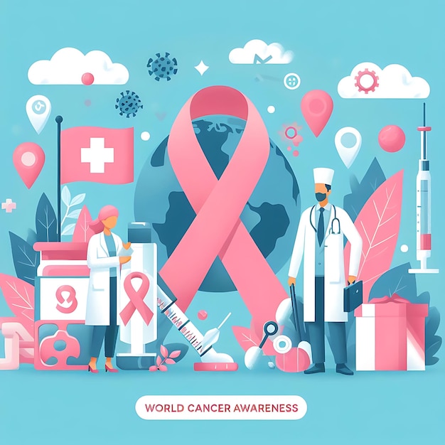 World Breast Cancer Awareness Month Social Media Post Template Flat Cartoon Background Vector