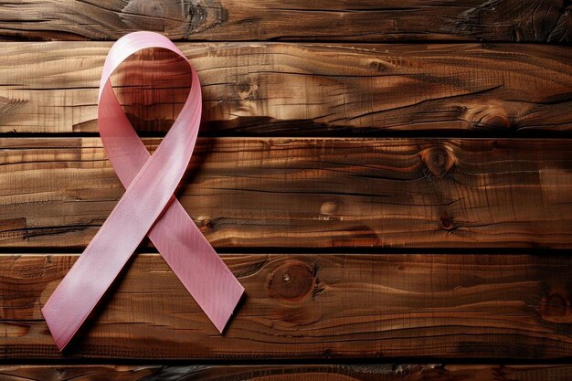 World cancer day breast cancer awareness ribbon on wood backgr