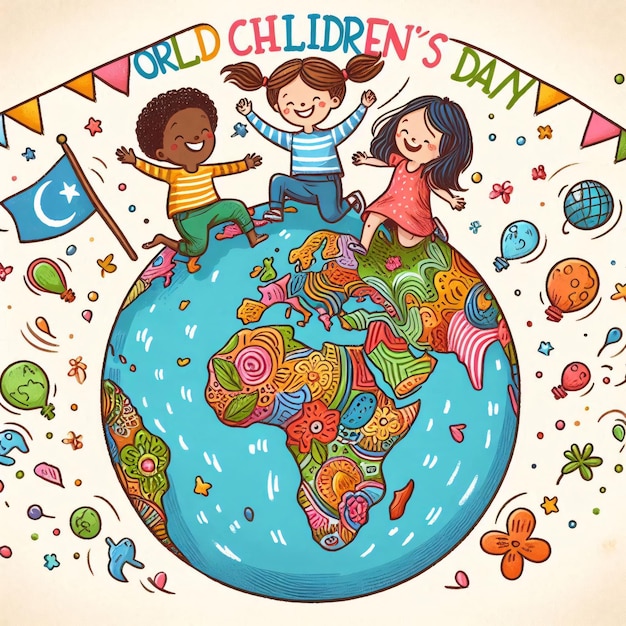 Photo world children day happy smiling multicultural kids around the world