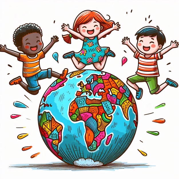 world children day Happy smiling multicultural kids around the world