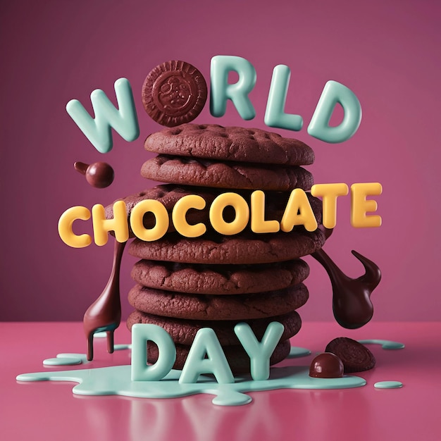 World Chocolate Day Celebration Background of 3D Rendering Chocolate