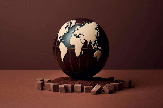 World Chocolate Day A globe with the world on it is surrounded by chocolate bars