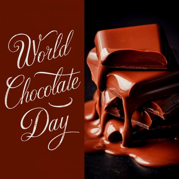 Photo world chocolate day poster banner with chocolate background