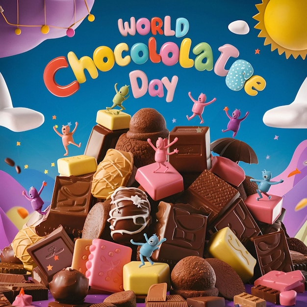 World Chocolate day poster photo illustration 3d render cinematic poster