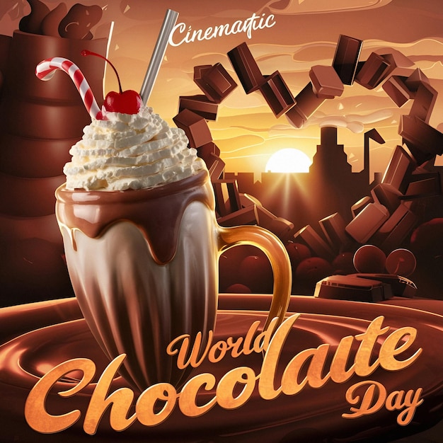 World Chocolate day poster photo illustration 3d render cinematic poster