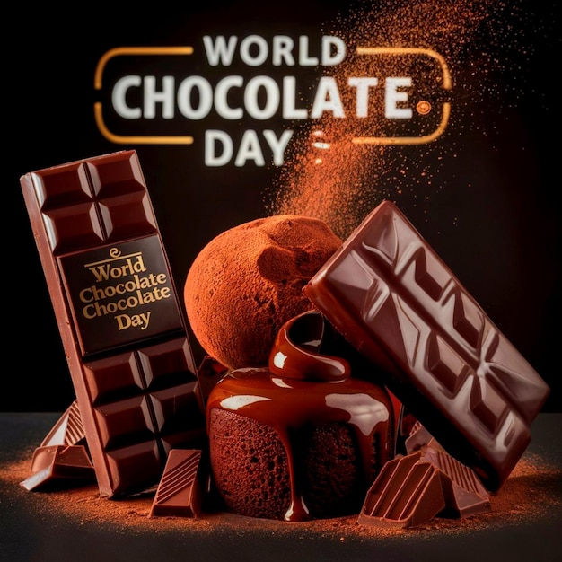 world chocolate day poster with chocolate background