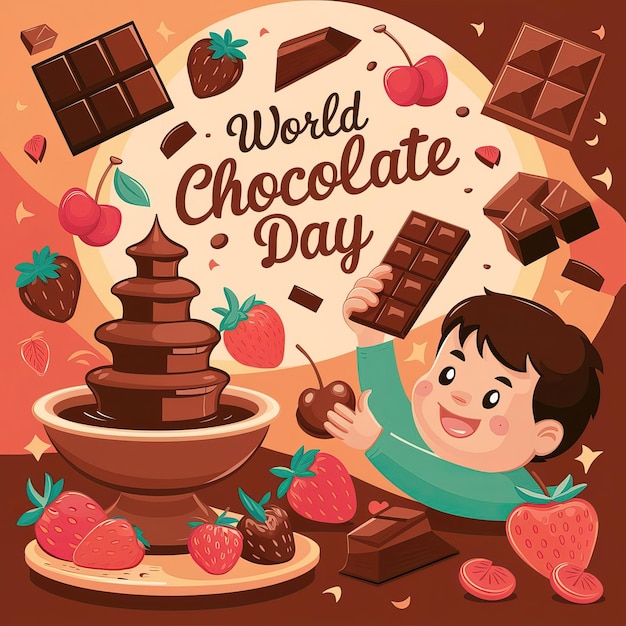 Photo world chocolate day vector with chocolate day poster illustration flat july 7 world chocolate day