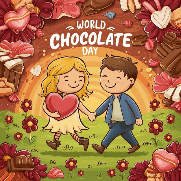 Photo world chocolate day vector with chocolate day poster illustration flat july 7 world chocolate day