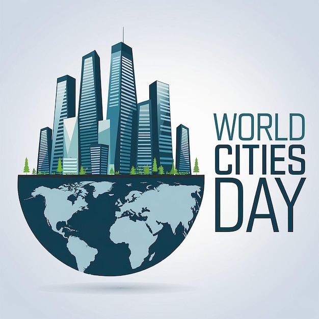 Photo a world cities day poster of a city with a picture of a cityscape