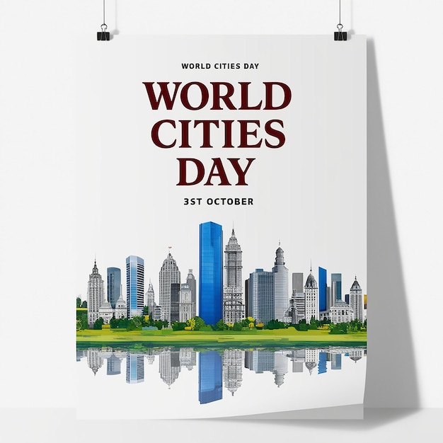 Photo a world cities day poster of a city with a picture of a cityscape