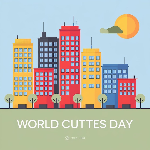 Photo a world cities day poster of a city with a picture of a cityscape