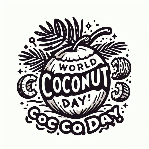 Photo world coconut day lettering in a white background