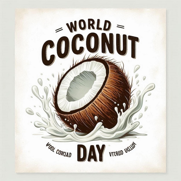 World Coconut Day Poster Banner with Fresh Coconuts on Vibrant