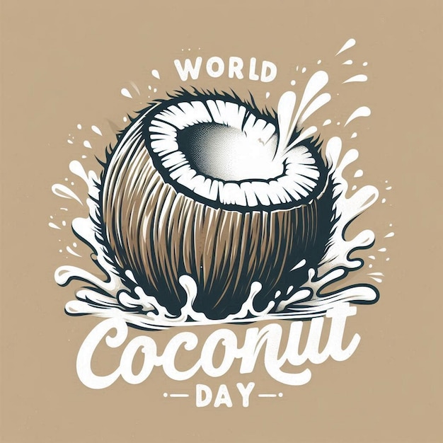 World Coconut Day Poster Banner with Fresh Coconuts on Vibrant