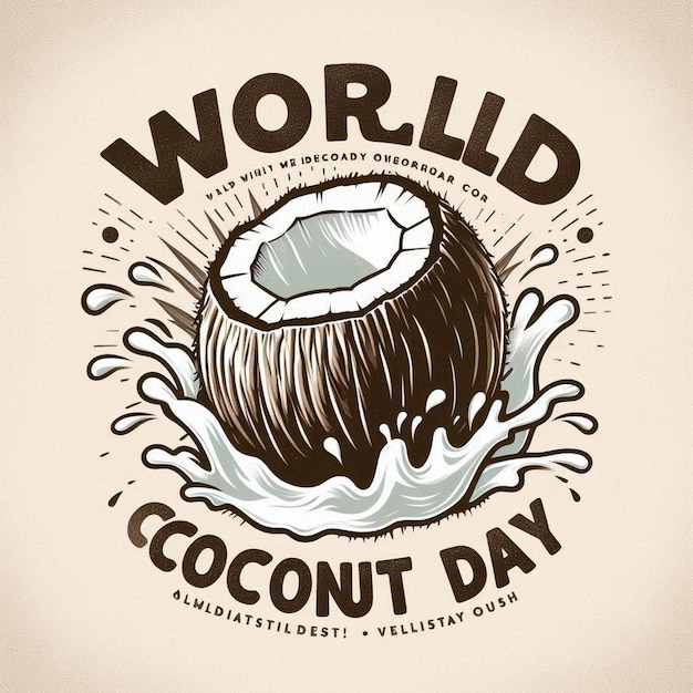 World Coconut Day Poster Banner with Fresh Coconuts on Vibrant