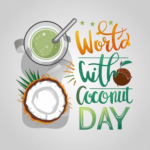 Photo world coconut day with fresh coconuts illustration art world coconut day poster