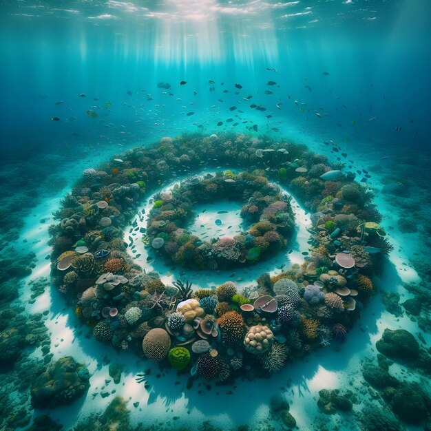 Photo world coral reef day with coral reefs arranged to form an archipelago