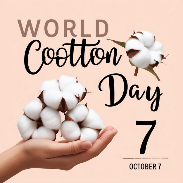 Photo world cotton day banner template in line art style