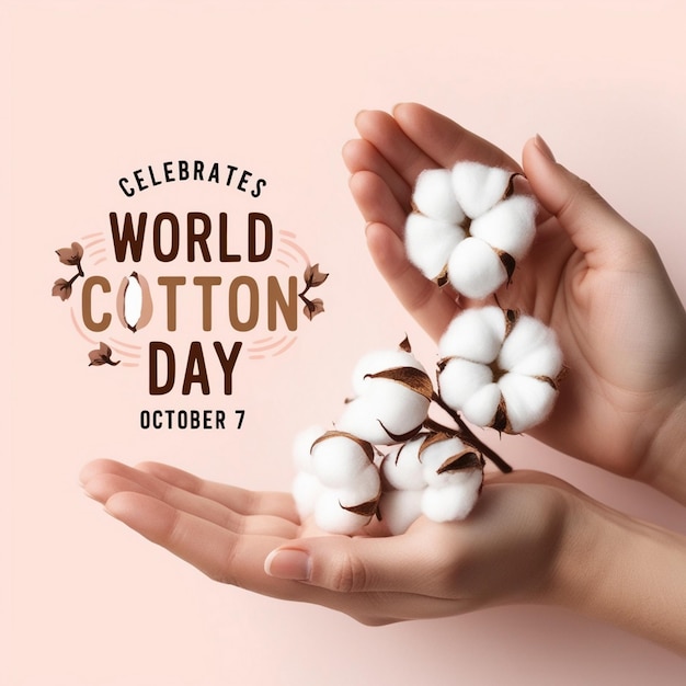 Photo world cotton day banner template in line art style