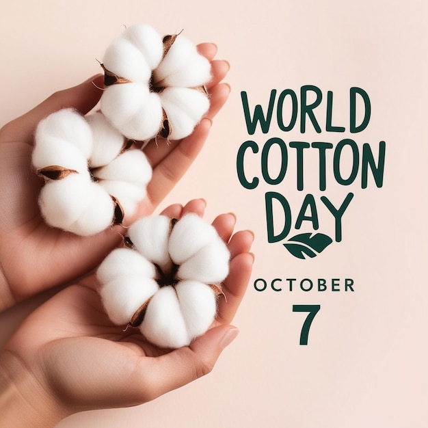 Photo world cotton day banner template in line art style