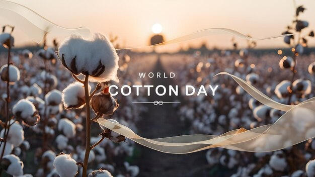 Photo world cotton day poster template with cotton background