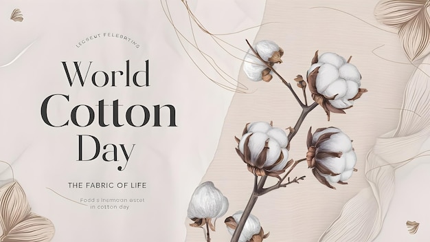 Photo world cotton day poster template with cotton background