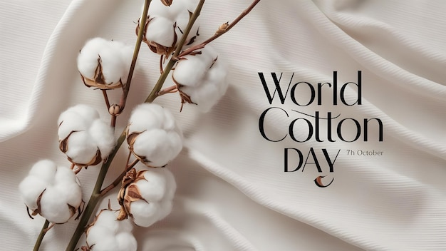 Photo world cotton day poster template with cotton background