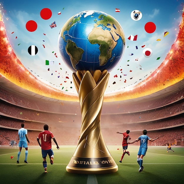 Photo world cup soccer ball with world flag