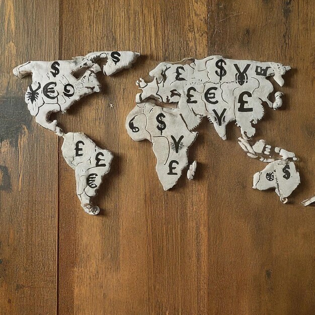 world currency made of different letters on a wooden background with a lot of different countri