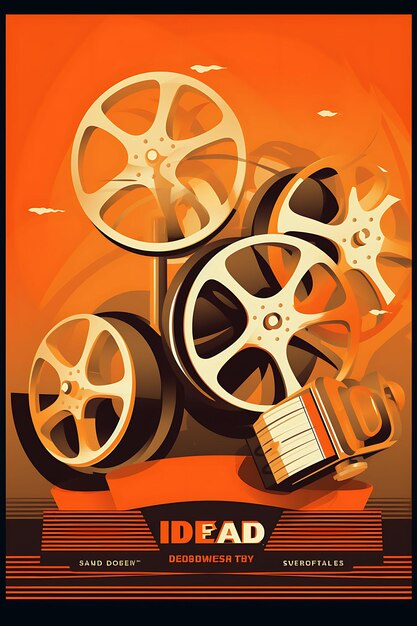 Photo world day of audiovisual heritage old film reels orange and international day creative poster art