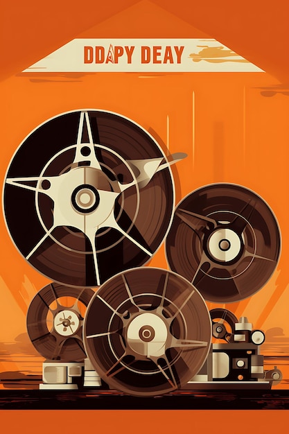 World Day of Audiovisual Heritage Old Film Reels Orange and International Day Creative Poster Art