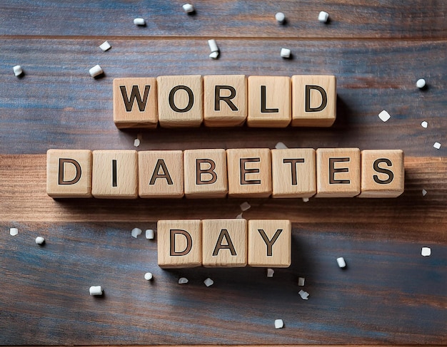 World Diabetes Day banner words from wooden cubes