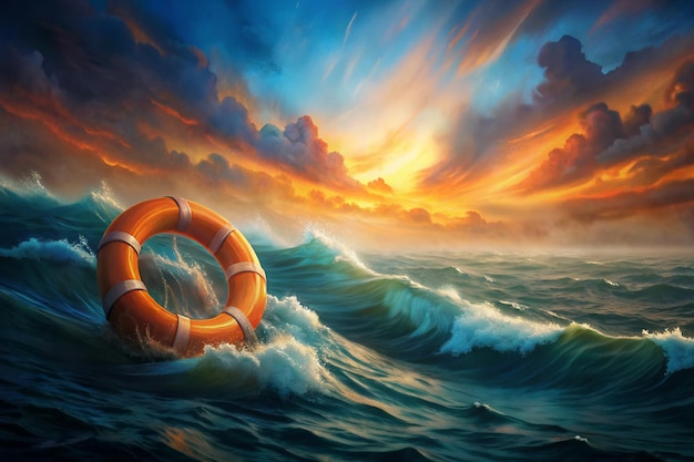 World Drowning Prevention Day illustration of Lifebuoy floating on sea