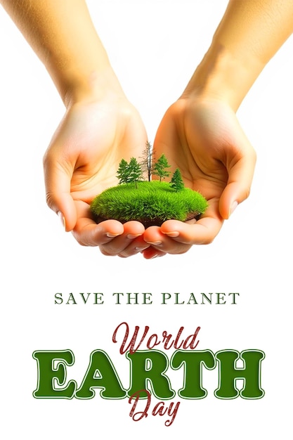 World earth day banner a person holding a small plant in hand