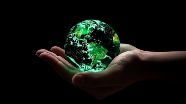 World Earth Day ESG concept of environmental social and governanceGreen Energy Renewable and Sustainable Resources Environmental and Ecology Care Business Hand Holding Green Globe