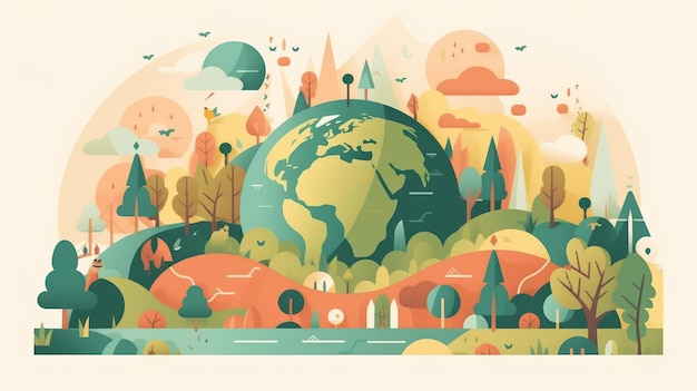 World earth day flat design art work generative AI