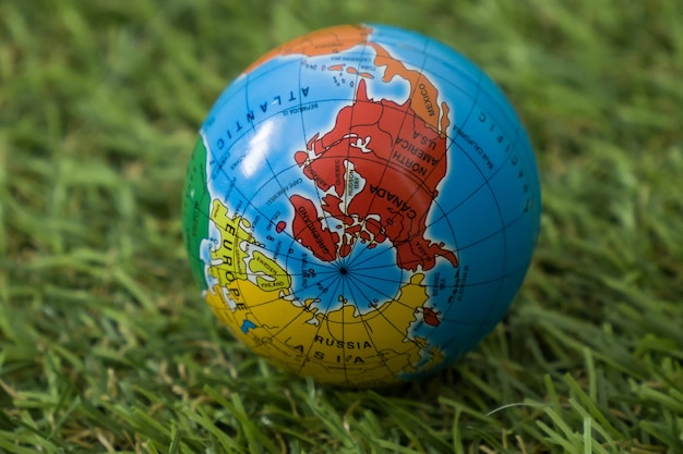 The World earth day, the globe lies on the grass