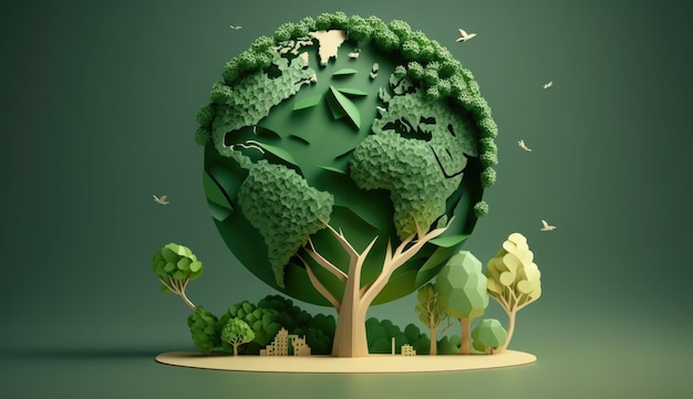 World Earth Day green tree with world Saving environment save clean planet ecology concept