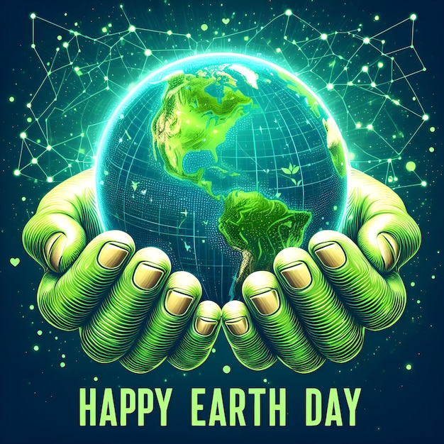 World Earth Day Illustration With a Earth Globe Showing a Vision of Green World