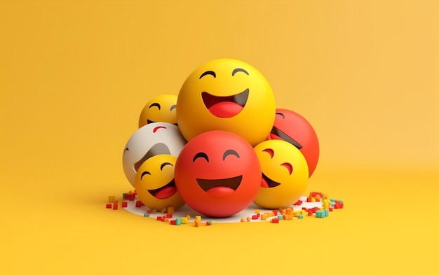 World emoji day 3d banner background World emoji day with a group of funny emojis in different fac