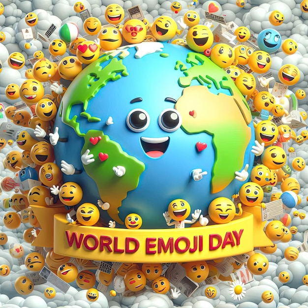 World emoji day 3d banner background World emoji day with a group of funny emojis in different facial expressions Generative Ai