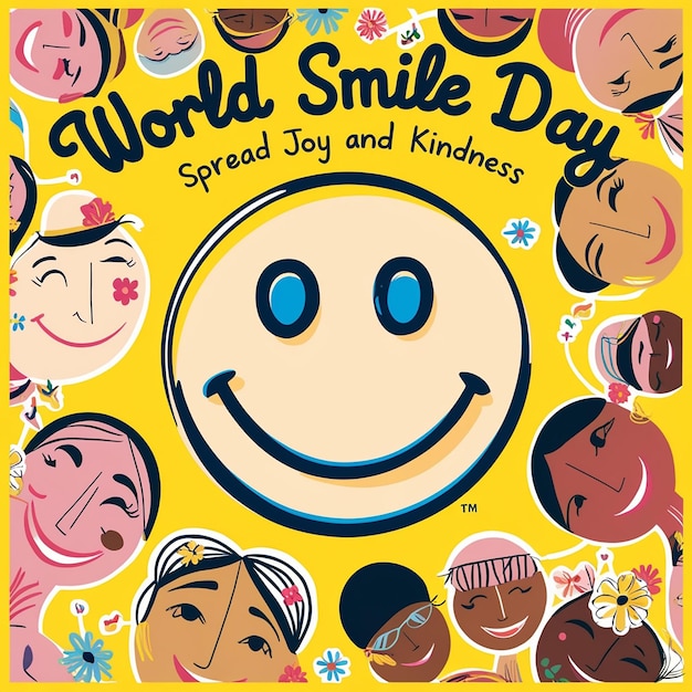 World emoji day Anthropomorphic smile Face Birthday Party Emotions A little girl smiling with all her teeth holds a cardboard love emoji in her hands World Happiness day