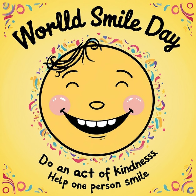 World emoji day Anthropomorphic smile Face Birthday Party Emotions A little girl smiling with all her teeth holds a cardboard love emoji in her hands World Happiness day