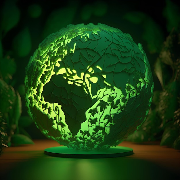 World environment Concept Green globe 3d Earth day banner Save the planet AI generative