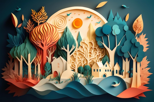 World environment day background in paper cut style Earth day Generative AI